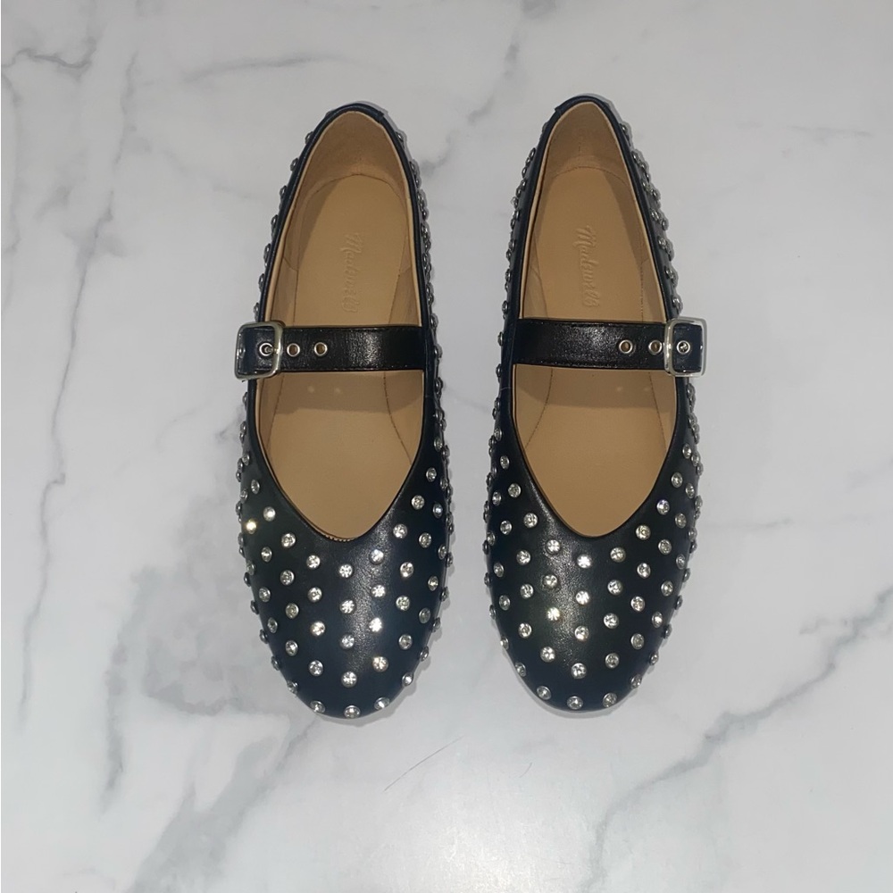 Madewell Studded Mary Jane Flats Black Leather Size 6.5